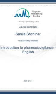 certificate Saniia Shchinar